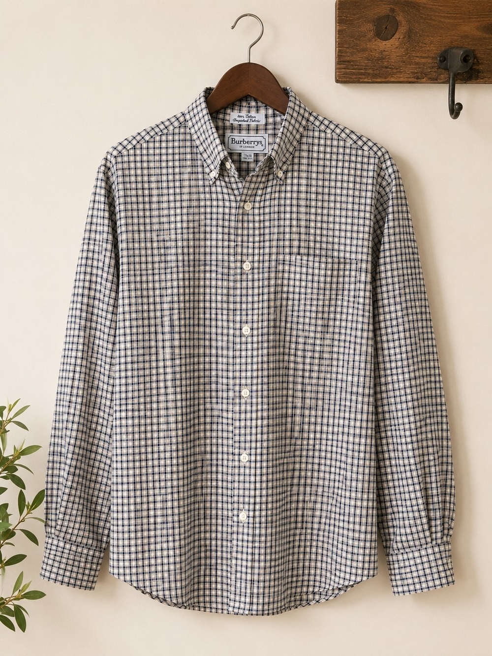 Vintage Burberrys Of London Plaid Cotton Button Shirt 17.5/35 USA Made